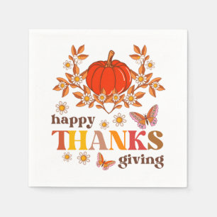 Retro Groovy Daisy Pumpkin Hippie Thanksgiving Servet