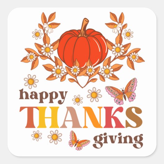 Retro Groovy Daisy Pumpkin Hippie Thanksgiving Vierkante Sticker (Voorkant)