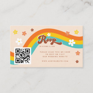 Retro Groovy Daisy Seventies Wedding RSVP Hippie Informatiekaartje