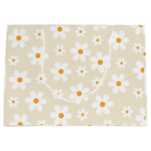 Retro Groovy Daisy Tan Birthday Groot Cadeauzakje (Voorkant)