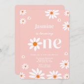 Retro Groovy Daisy Warm Bloemen 1e Verjaardag Kaart (Voorkant / Achterkant)