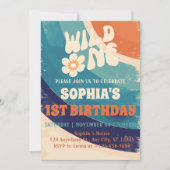 Retro Groovy Daisy Wild Een 1e Verjaardag Meisje Kaart (Voorkant)