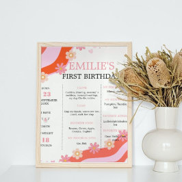 Retro Groovy DaisyBaby 1e Verjaardag Mijlpaal teke Poster