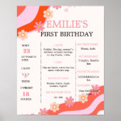 Retro Groovy DaisyBaby 1e Verjaardag Mijlpaal teke Poster (Voorkant)