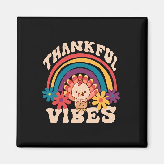 Retro Groovy Dankbare Vibes Turkije Herfst Grappig Magneet (Voorkant)