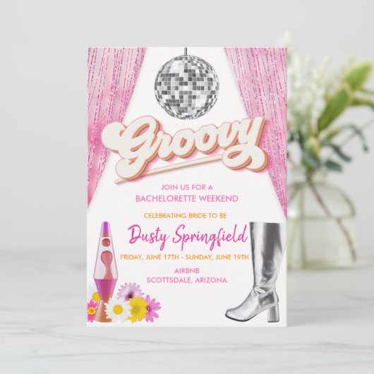 Retro Groovy Disco Bachelorette Weekend Reisplan Kaart (Staand voorkant)