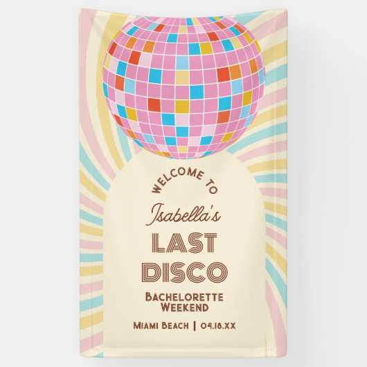 Retro Groovy Disco Bachelorette Weekend Welkom Spandoek (Verticaal)