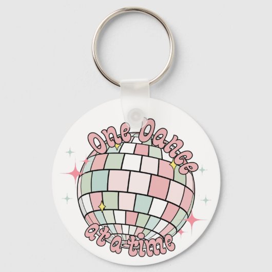 Retro Groovy Disco Ball Pink, één dans tegelijk Sleutelhanger (Voorkant)