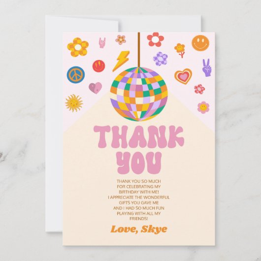 Retro Groovy Disco Ball Verjaardagsfeest Bedankkaart (Voorkant)