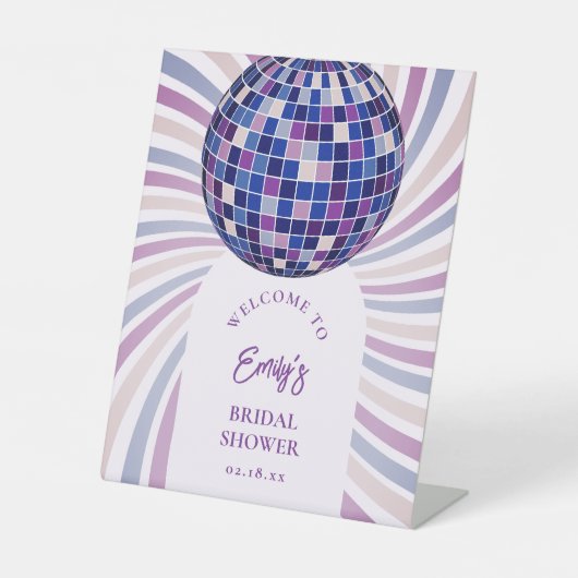 Retro Groovy Disco Bridal Shower Welcome Reclamebord Met Voetstuk (Voorkant)