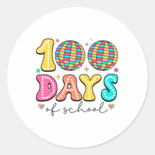 Retro Groovy Disco Byll 100 dagen schoolleraar Ronde Sticker