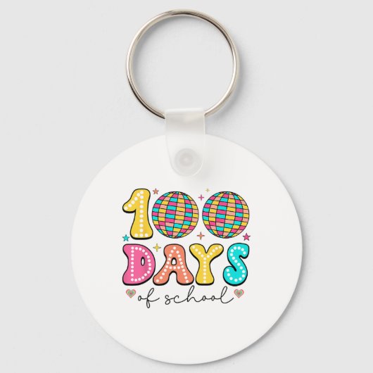 Retro Groovy Disco Byll 100 dagen schoolleraar Sleutelhanger (Voorkant)