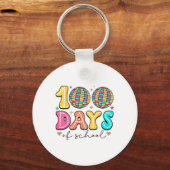 Retro Groovy Disco Byll 100 dagen schoolleraar Sleutelhanger (Voorkant)