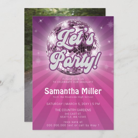 Retro Groovy Disco Party Photo Afstuderen Kaart (Voorkant / Achterkant)