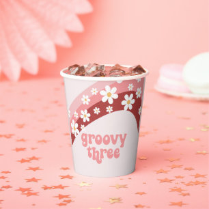 Retro groovy, drie dagen, derde verjaardag papieren bekers