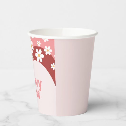 Retro groovy, drie dagen, derde verjaardag papieren bekers (Links)