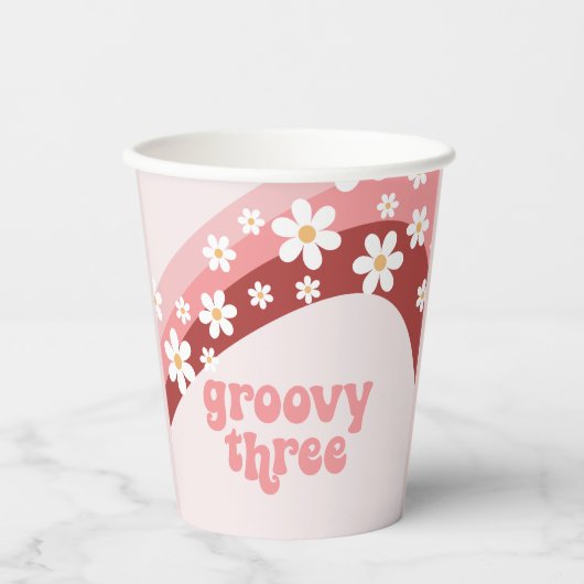 Retro groovy, drie dagen, derde verjaardag papieren bekers (Voorkant)