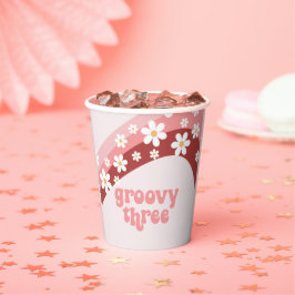Retro groovy drie madeliefjes 3de verjaardag papieren bekers
