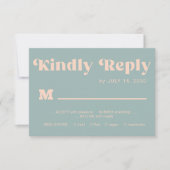 Retro groovy dusty blue bold typography wedding RSVP kaartje (Voorkant)