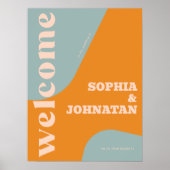 Retro groovy dusty blue typography welcome wedding poster (Voorkant)