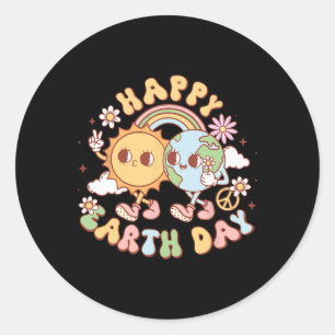 Retro Groovy Earth Day 2025 Planeet Jubileum Wom Ronde Sticker