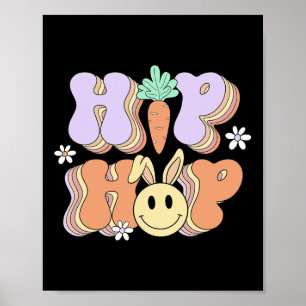 Retro Groovy Easter Day Hip Hop Cute Rabbit Bunny Poster