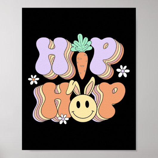 Retro Groovy Easter Day Hip Hop Cute Rabbit Bunny Poster (Voorkant)