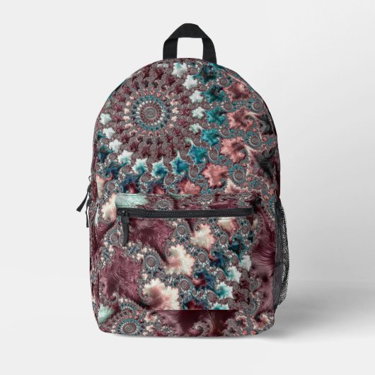 Retro Groovy Eclectische Boheemse Spiraal Fractal Bedrukte Rugzak (Voorkant)