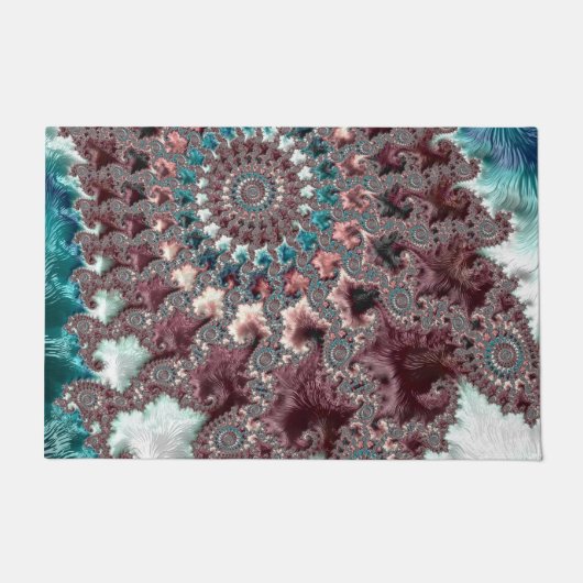 Retro Groovy Eclectische Boheemse Spiraal Fractal Deurmat (Voorkant)