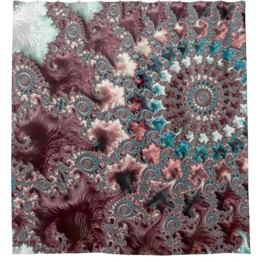 Retro Groovy Eclectische Boheemse Spiraal Fractal Douchegordijn (Voorkant)