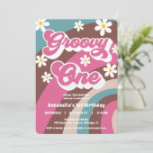 Retro Groovy Een 1e verjaardag roze blauwgroen mei Kaart (Staand voorkant)