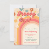 Retro groovy één dagbloem Eerste verjaardag (Voorkant)