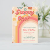 Retro groovy één dagbloem Eerste verjaardag (Staand voorkant)