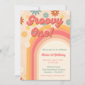 Retro groovy één dagbloem Eerste verjaardag Kaart (Voorkant)