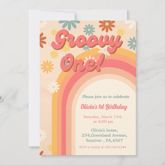 Retro groovy één dagbloem Eerste verjaardag Kaart (Voorkant)