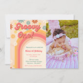 Retro groovy één dagbloem Eerste verjaardag Kaart (Voorkant)