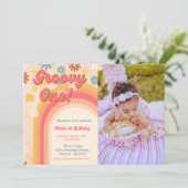 Retro groovy één dagbloem Eerste verjaardag Kaart (Staand voorkant)