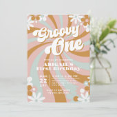 Retro Groovy Een Eerste Verjaardag Kaart (Staand voorkant)