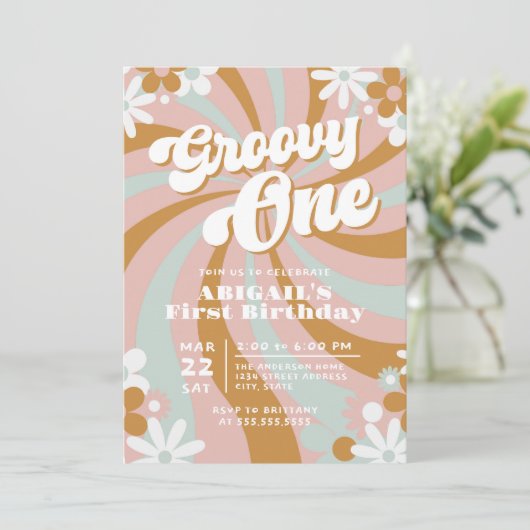 Retro Groovy Een Eerste Verjaardag Kaart (Staand voorkant)