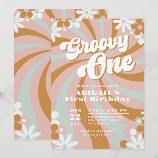 Retro Groovy Een Eerste Verjaardag Kaart (Voorkant / Achterkant)