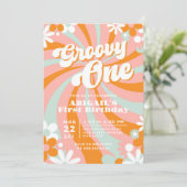 Retro Groovy Een Eerste Verjaardag Kaart (Staand voorkant)