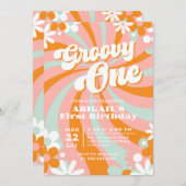 Retro Groovy Een Eerste Verjaardag Kaart (Voorkant / Achterkant)