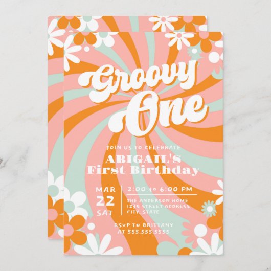 Retro Groovy Een Eerste Verjaardag Kaart (Voorkant / Achterkant)