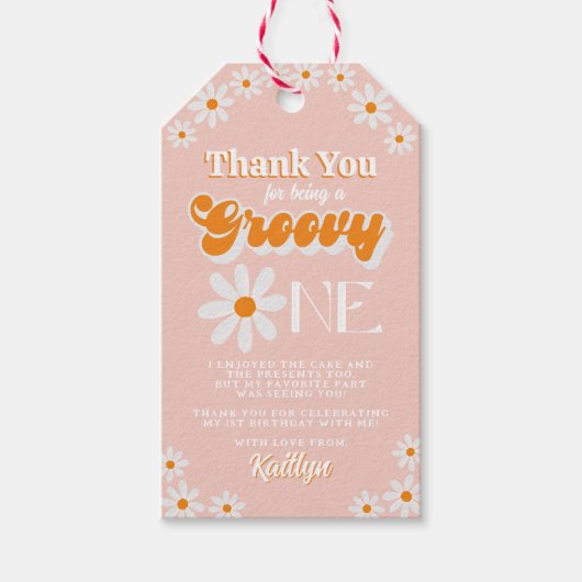 Retro Groovy Een Meisjes 1e Verjaardag Cadeaulabel (Voorkant)