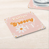 Retro Groovy Een Meisjes 1e Verjaardag Kartonnen Onderzetters (Schuin)