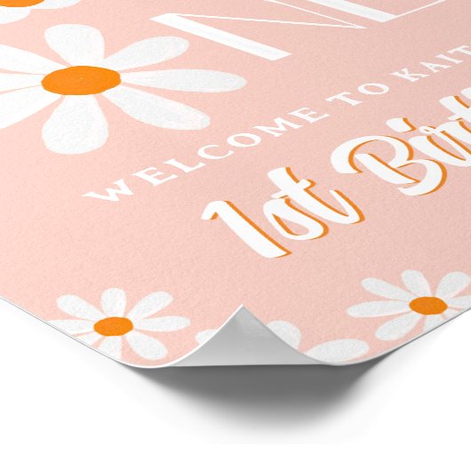 Retro Groovy Een Meisjes 1e Verjaardag Welkom Poster (Hoek)