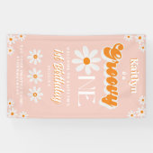 Retro Groovy Een Meisjes 1e Verjaardag Welkom Spandoek (Horizontaal)