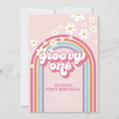 Retro Groovy Eén Regenboog Roze Kaart (Voorkant)