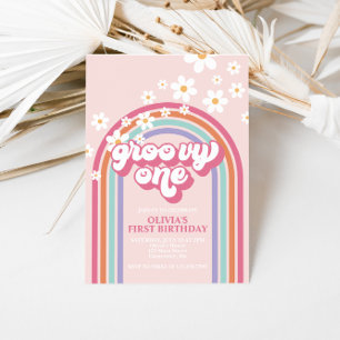 Retro Groovy Eén Regenboog Roze Kaart