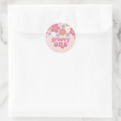 Retro Groovy Eén Roze Bloem Ronde Sticker (Tas)